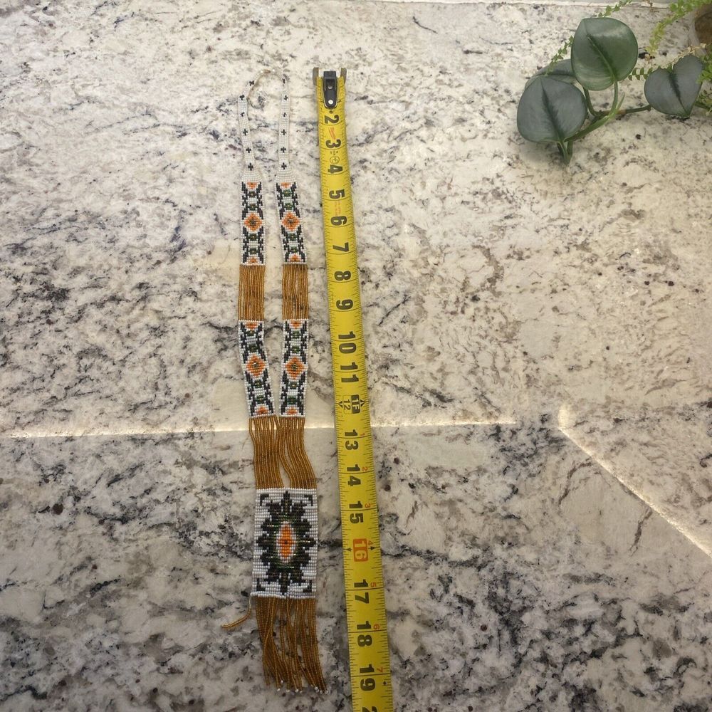 Handmade Vintage Indian Bead necklace with tassel‎ Yellow Black orange green - Picture 11 of 13